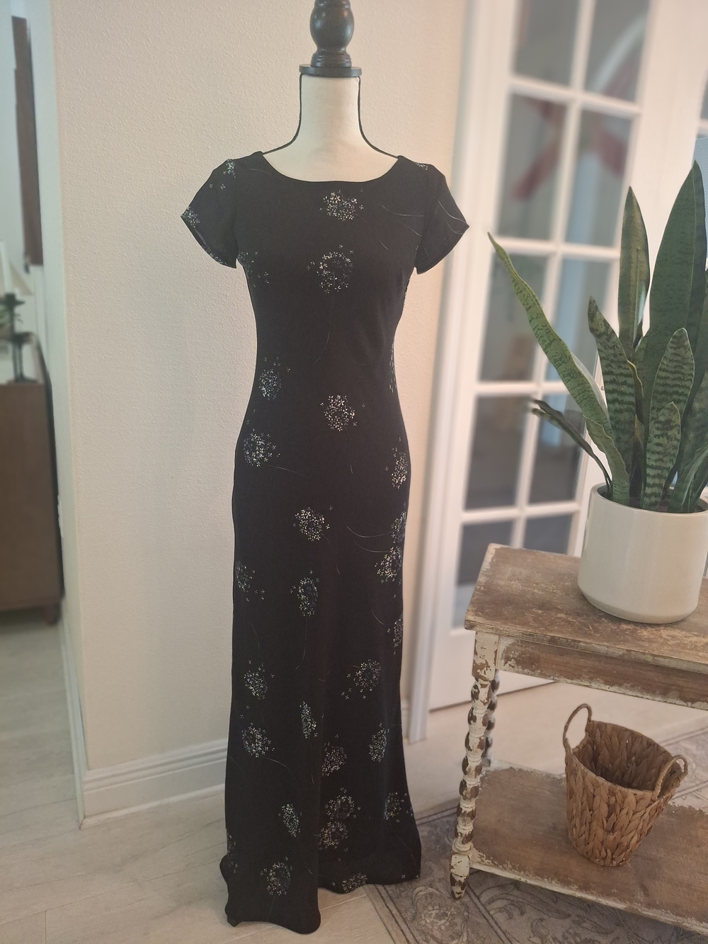 Vintage Jonathan Martin Black Floral Embellished Maxi Dress